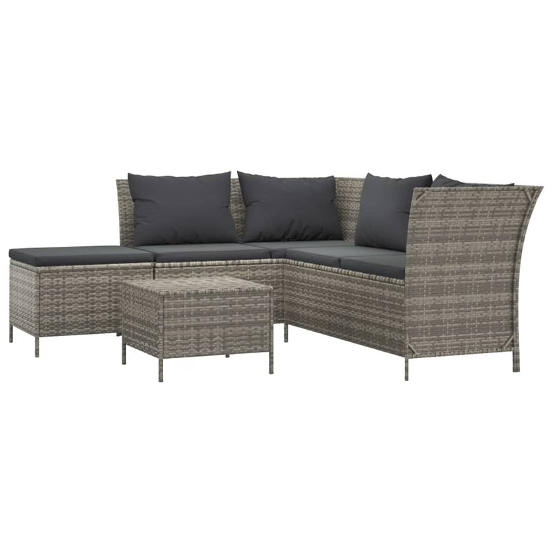 4 Piece Garden Lounge Set with Cushions Grey Poly Rattan