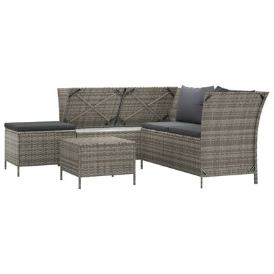 4 Piece Garden Lounge Set with Cushions Grey Poly Rattan