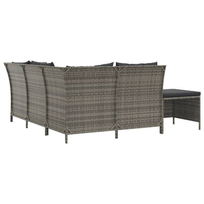 4 Piece Garden Lounge Set with Cushions Grey Poly Rattan