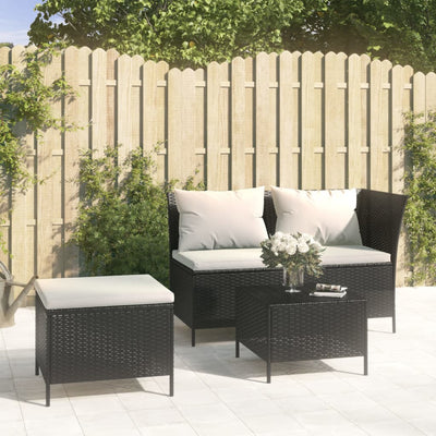 3 Piece Garden Lounge Set with Cushions Black Poly Rattan