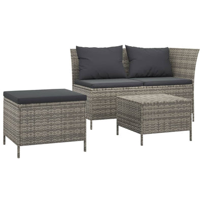 3 Piece Garden Lounge Set with Cushions Grey Poly Rattan