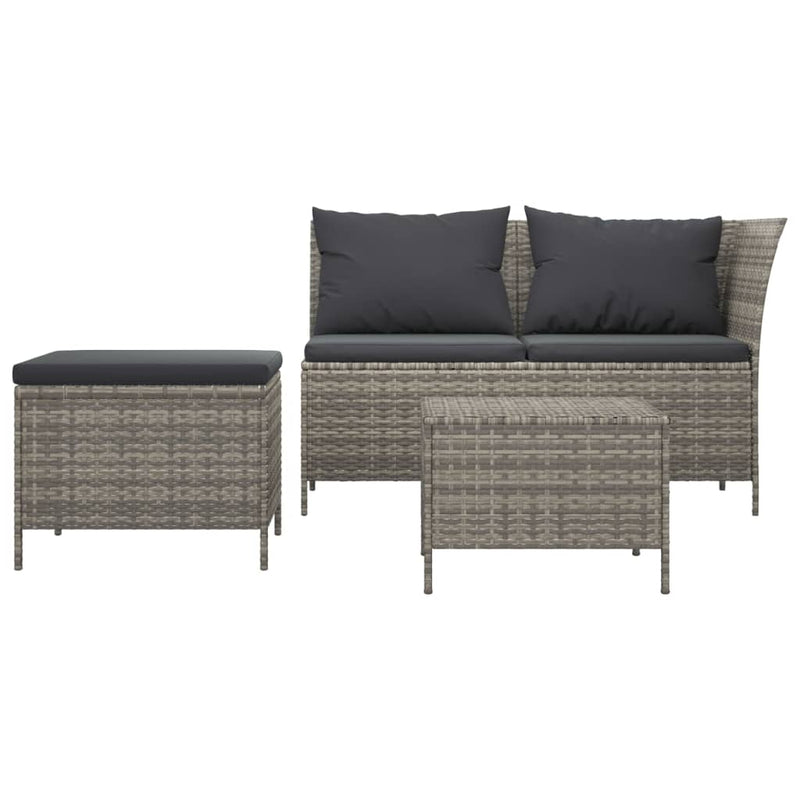 3 Piece Garden Lounge Set with Cushions Grey Poly Rattan