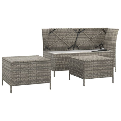 3 Piece Garden Lounge Set with Cushions Grey Poly Rattan