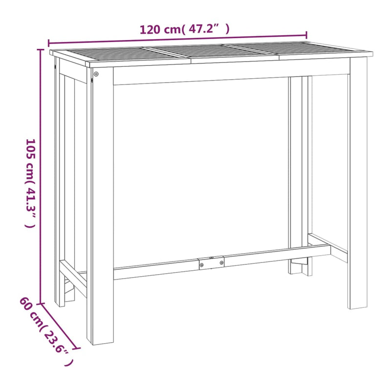 Garden Bar Table 120x60x105 cm Solid Wood Acacia