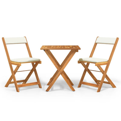 3 Piece Folding Bistro Set with Cushions Solid Wood Acacia