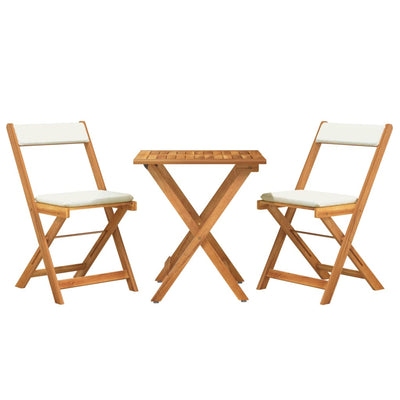 3 Piece Folding Bistro Set with Cushions Solid Wood Acacia