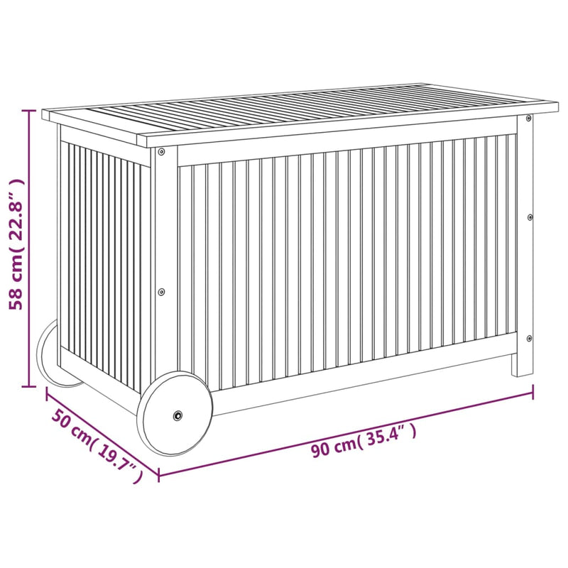 Garden Storage Box with Wheels 90x50x58 cm Solid Wood Acacia