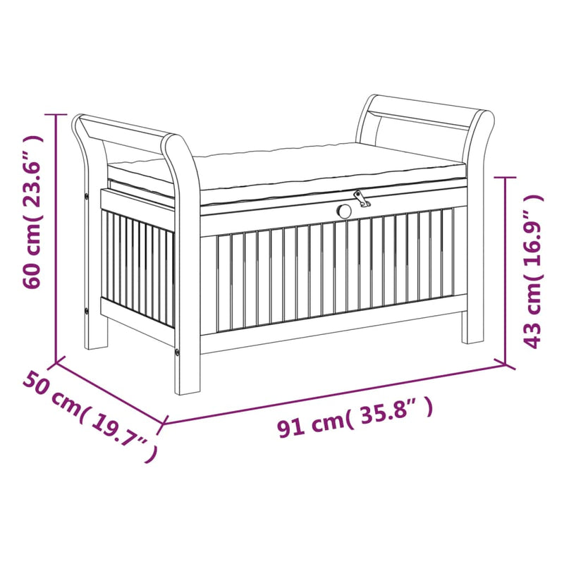 Garden Storage Bench with Cushion 91 cm Solid Wood Acacia