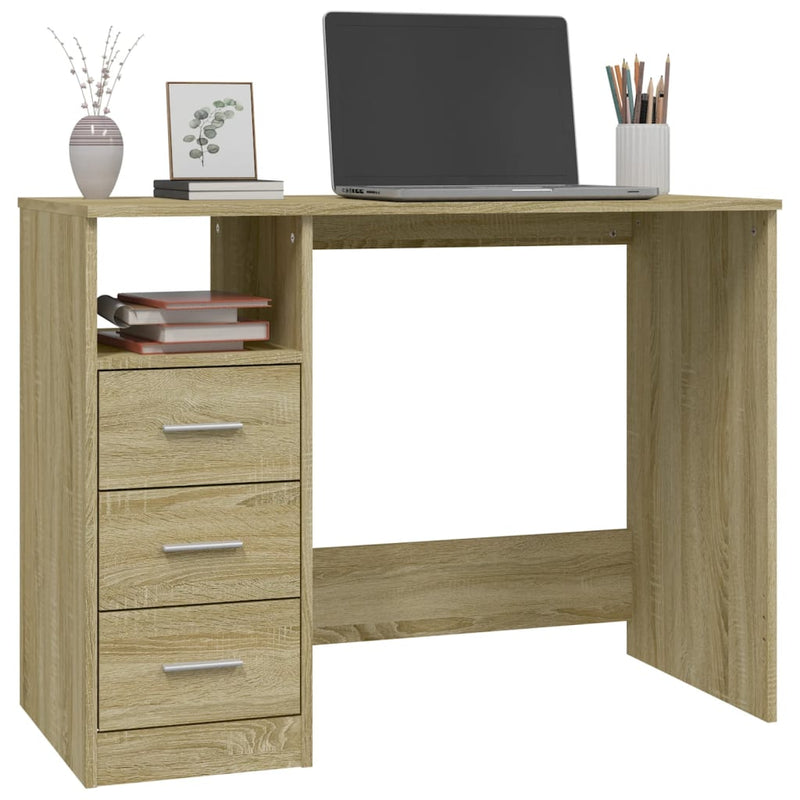 Desk with Drawers Sonoma Oak 102x50x76 cm Engineered Wood