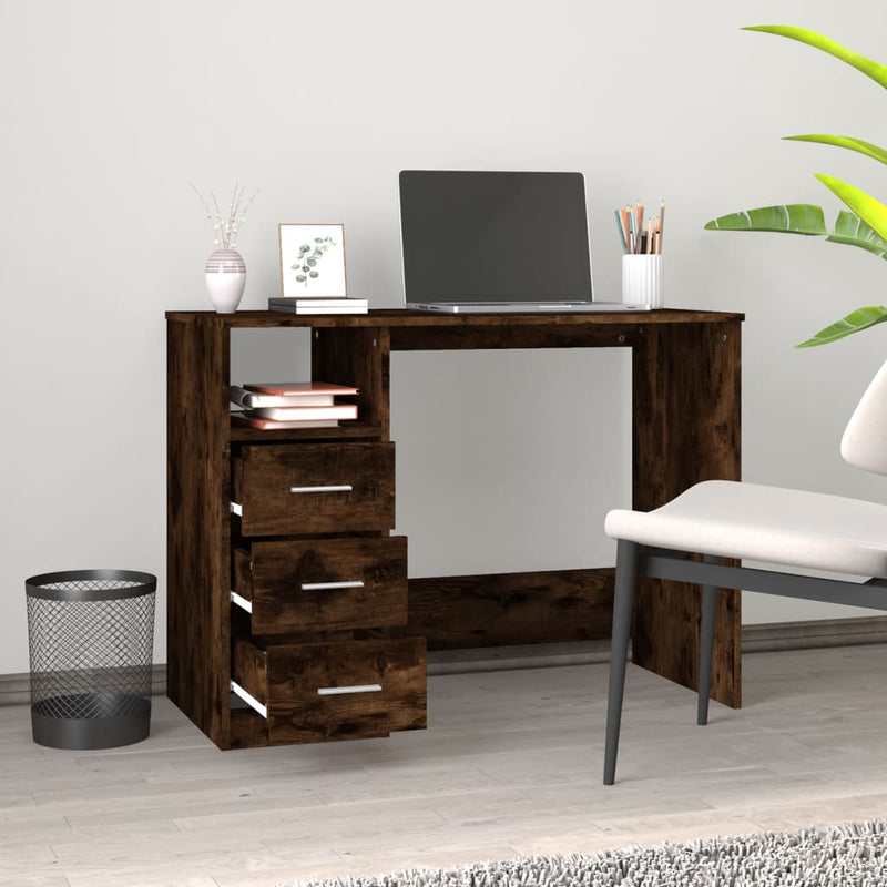 Desk with Drawers Smoked Oak 102x50x76 cm Engineered Wood