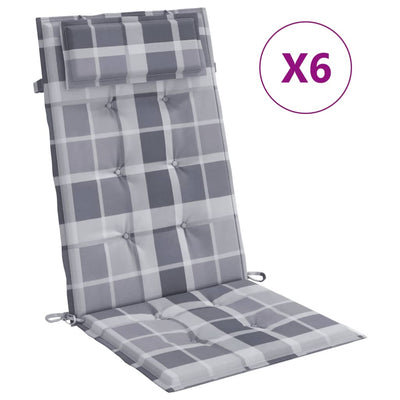 Highback Chair Cushions 6 pcs Grey Check Oxford Fabric