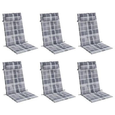 Highback Chair Cushions 6 pcs Grey Check Oxford Fabric