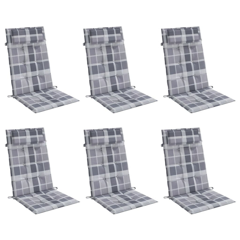 Highback Chair Cushions 6 pcs Grey Check Oxford Fabric