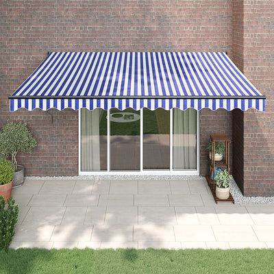 Retractable Awning Blue and White 4x3 m Fabric and Aluminium