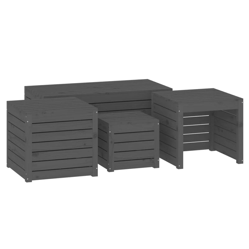 4 Piece Garden Box Set Grey Solid Wood Pine