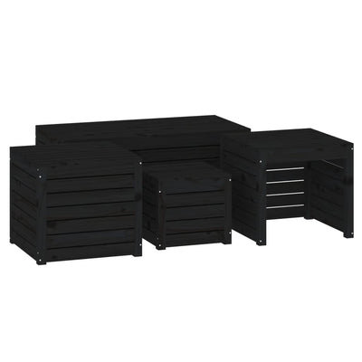 4 Piece Garden Box Set Black Solid Wood Pine