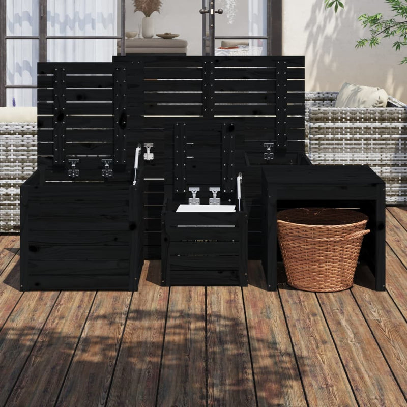 4 Piece Garden Box Set Black Solid Wood Pine