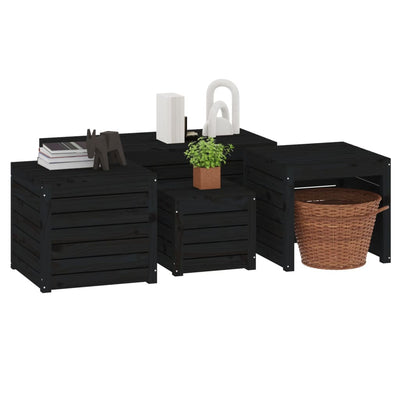 4 Piece Garden Box Set Black Solid Wood Pine