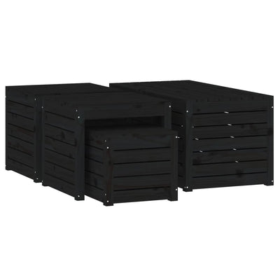 4 Piece Garden Box Set Black Solid Wood Pine