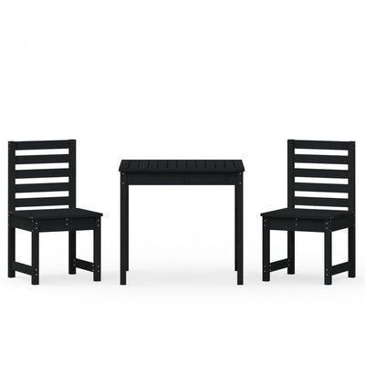 3 Piece Garden Bistro Set Black Solid Wood Pine