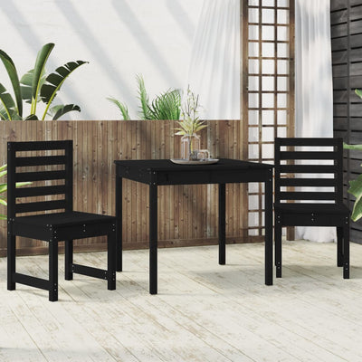 3 Piece Garden Bistro Set Black Solid Wood Pine