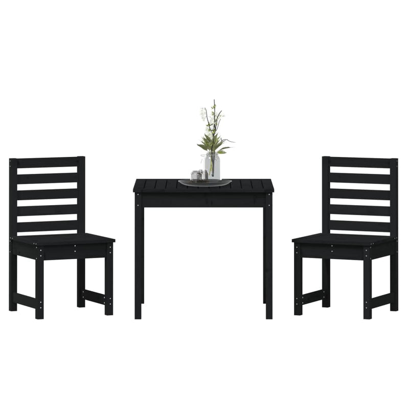 3 Piece Garden Bistro Set Black Solid Wood Pine