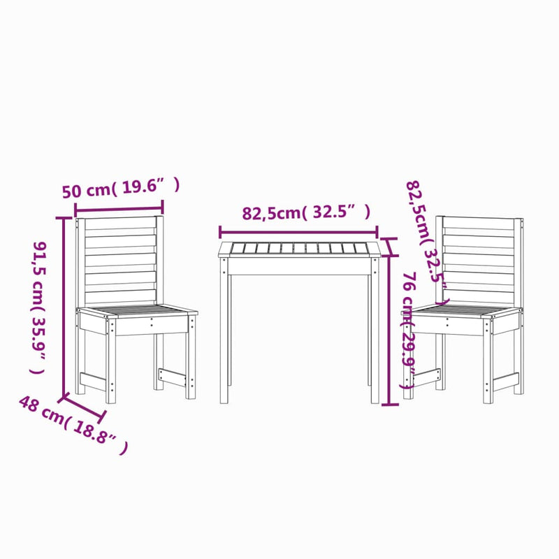 3 Piece Garden Bistro Set Black Solid Wood Pine