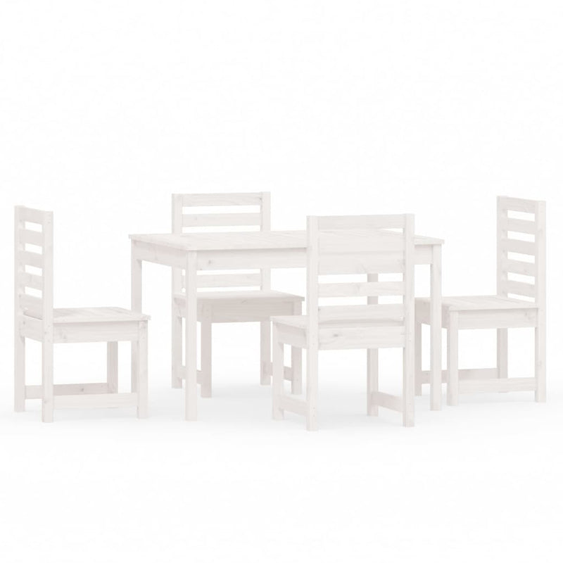 5 Piece Garden Dining Set White Solid Wood Pine