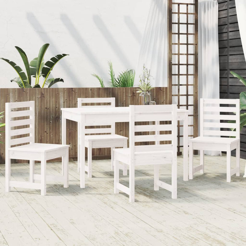 5 Piece Garden Dining Set White Solid Wood Pine