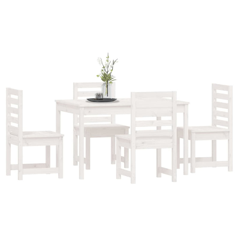 5 Piece Garden Dining Set White Solid Wood Pine