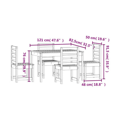 5 Piece Garden Dining Set White Solid Wood Pine