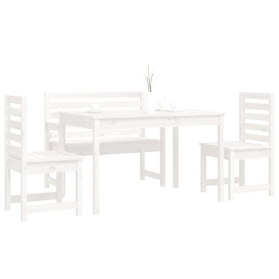 4 Piece Garden Dining Set White Solid Wood Pine