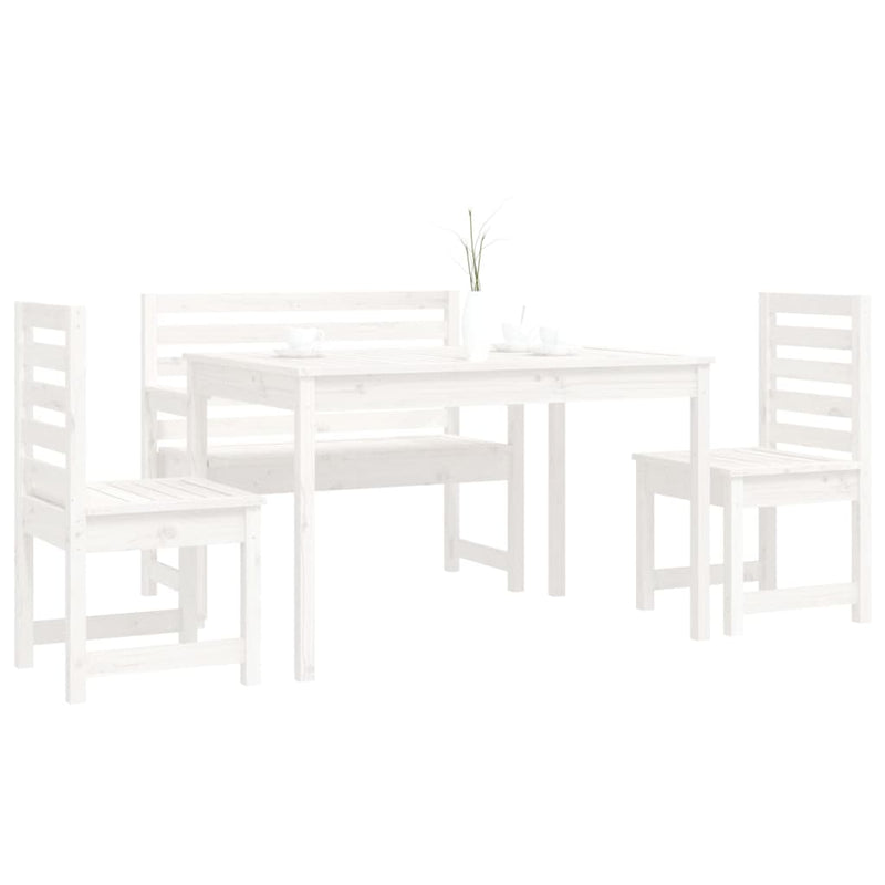 4 Piece Garden Dining Set White Solid Wood Pine