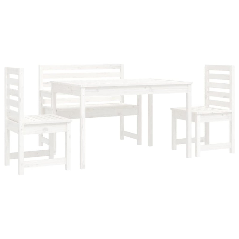 4 Piece Garden Dining Set White Solid Wood Pine