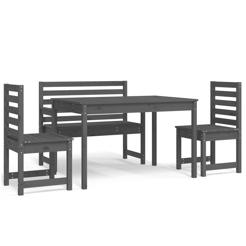 4 Piece Garden Dining Set Grey Solid Wood Pine