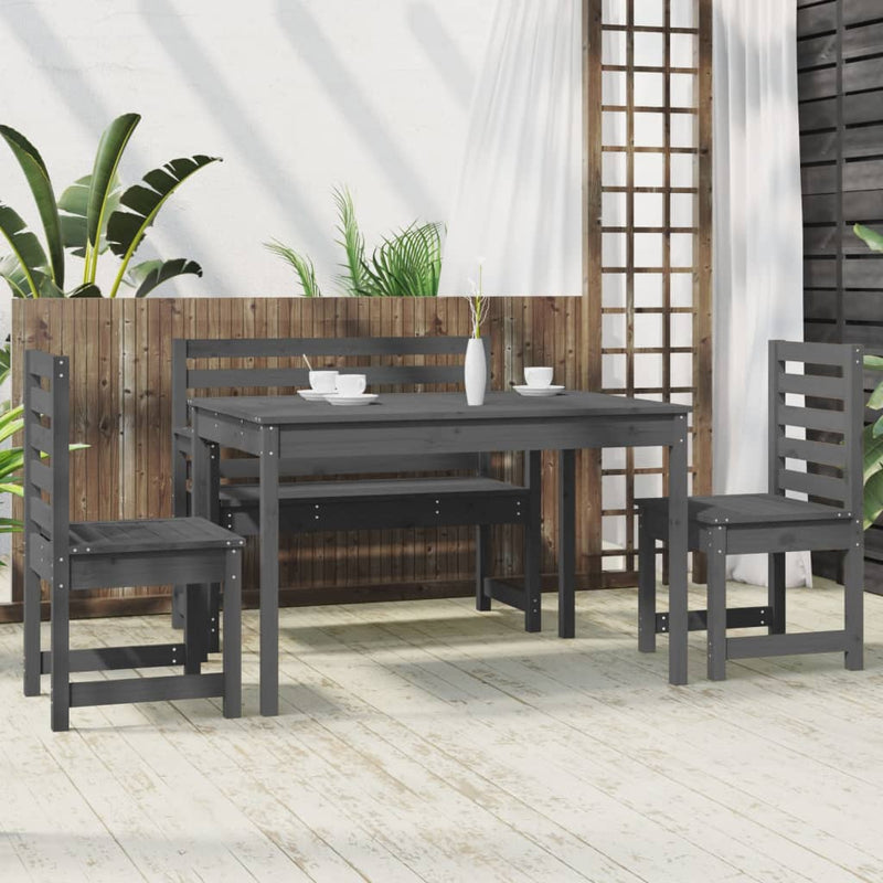 4 Piece Garden Dining Set Grey Solid Wood Pine