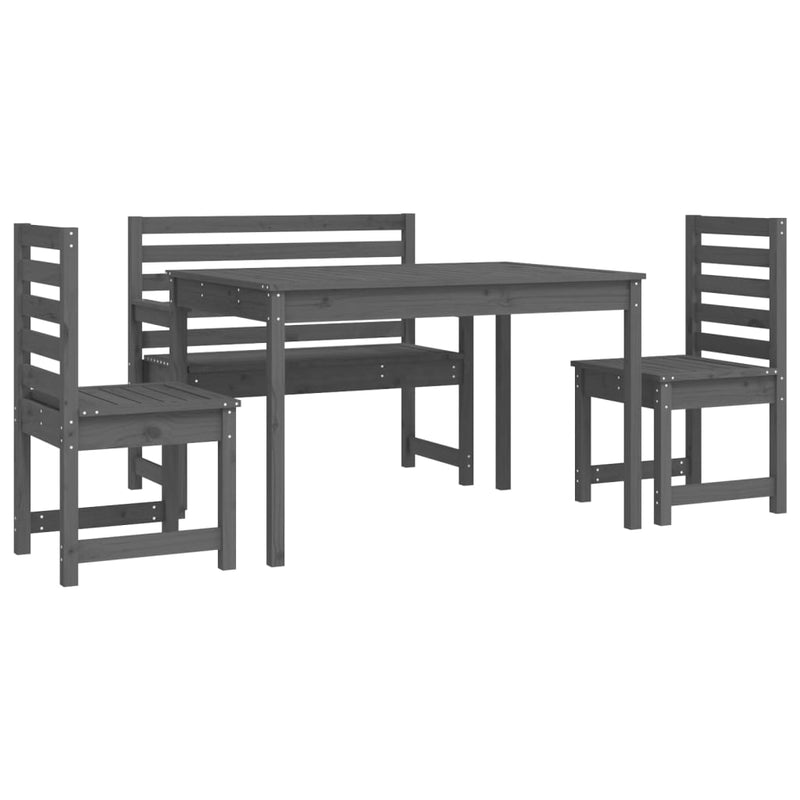 4 Piece Garden Dining Set Grey Solid Wood Pine