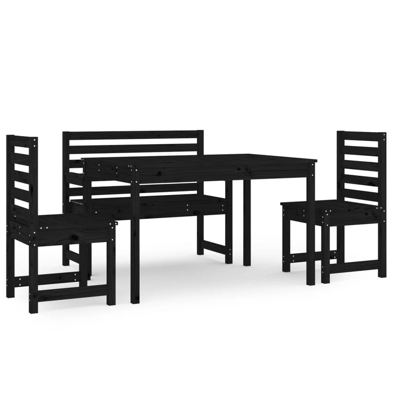 4 Piece Garden Dining Set Black Solid Wood Pine