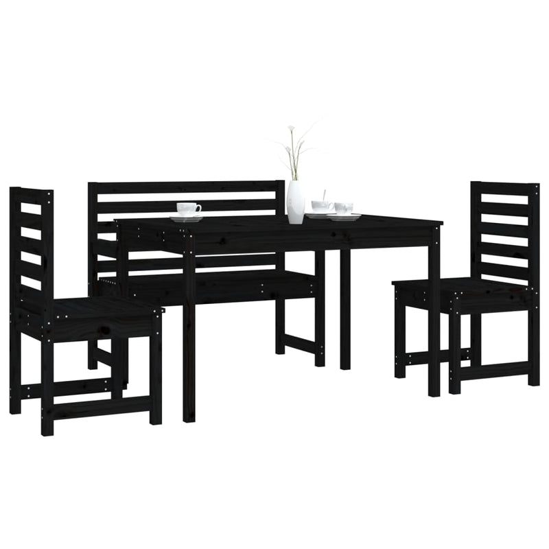 4 Piece Garden Dining Set Black Solid Wood Pine