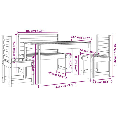 4 Piece Garden Dining Set Solid Wood Pine