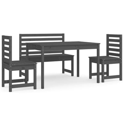 4 Piece Garden Dining Set Grey Solid Wood Pine