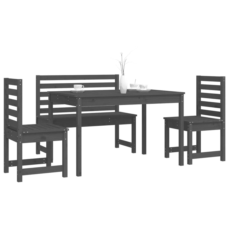 4 Piece Garden Dining Set Grey Solid Wood Pine