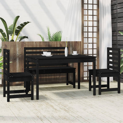 4 Piece Garden Dining Set Black Solid Wood Pine