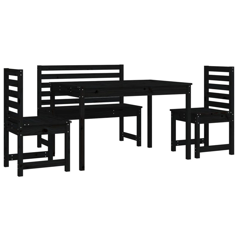 4 Piece Garden Dining Set Black Solid Wood Pine