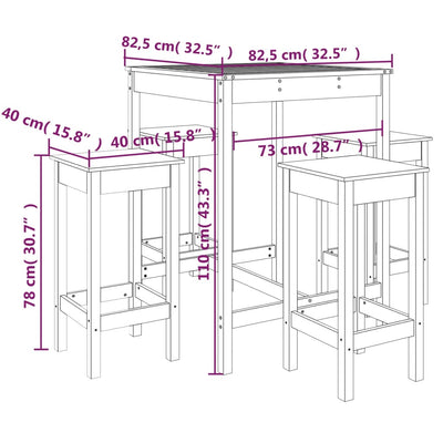 5 Piece Garden Bar Set Solid Wood Pine