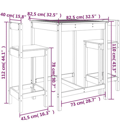 3 Piece Garden Bar Set Solid Wood Pine