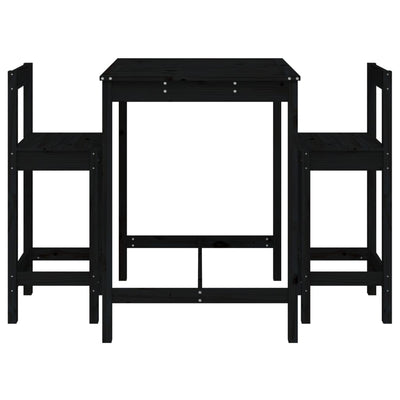 3 Piece Garden Bar Set Black Solid Wood Pine