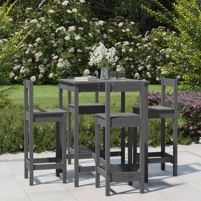 5 Piece Garden Bar Set Grey Solid Wood Pine