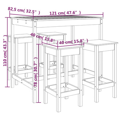 5 Piece Garden Bar Set Solid Wood Pine