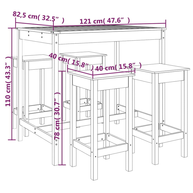 5 Piece Garden Bar Set Grey Solid Wood Pine